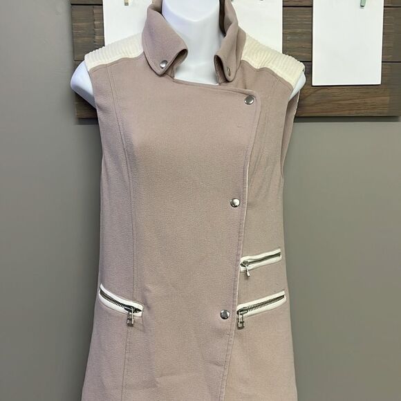 Wilfred Mauve Cream Sleeveless Classic Snap Up Zipper Accents Tunic Vest- XXS - Picture 4 of 14